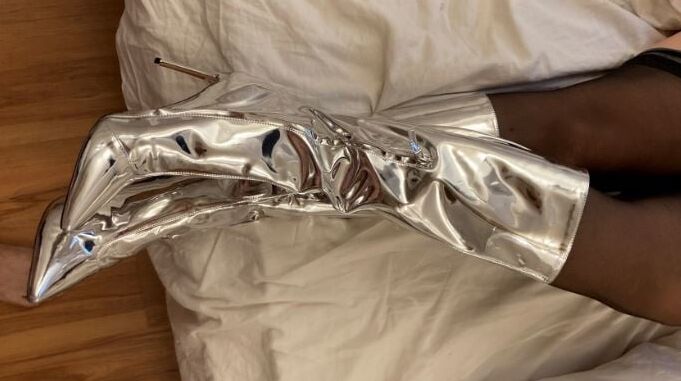 Silver High Heel Patent Boots