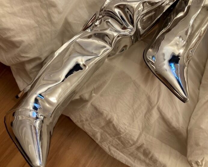 Silver High Heel Patent Boots