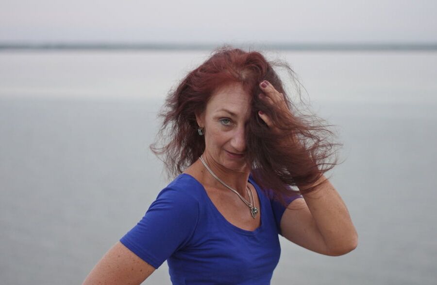 Evening potrait against the background of the river