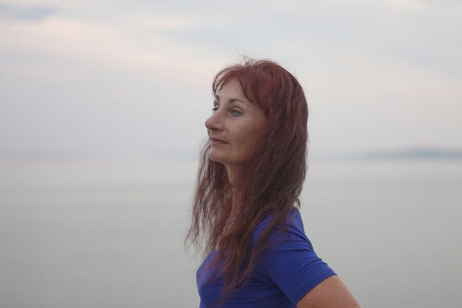 Evening potrait against the background of the river