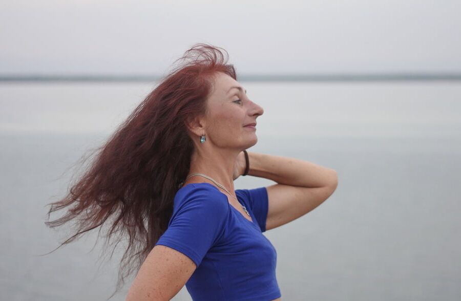 Evening potrait against the background of the river