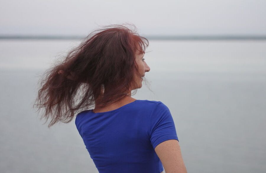 Evening potrait against the background of the river