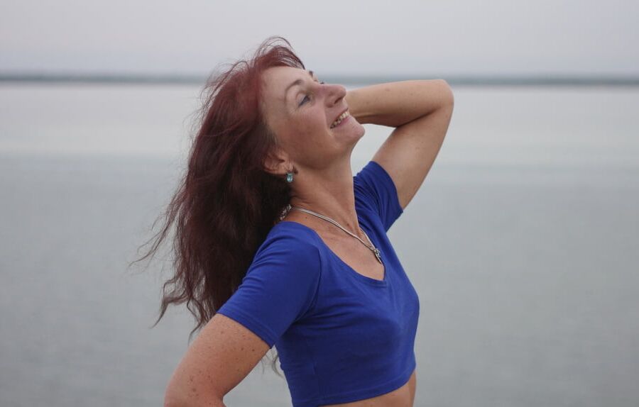 Evening potrait against the background of the river