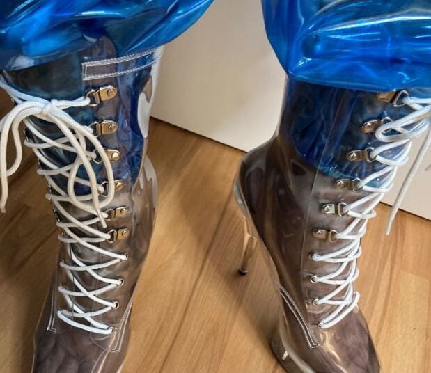 Blue Transparent PVC and Clear PVC Boots