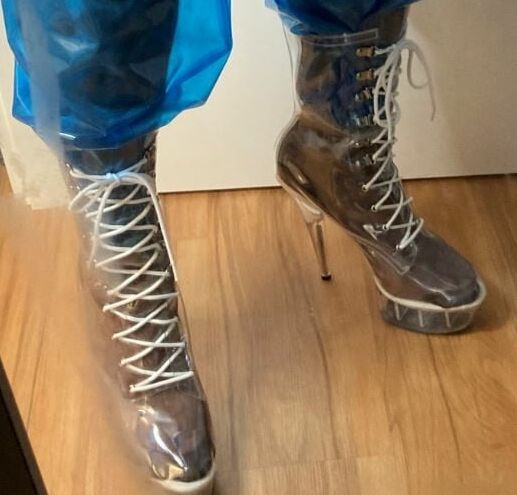 Blue Transparent PVC and Clear PVC Boots