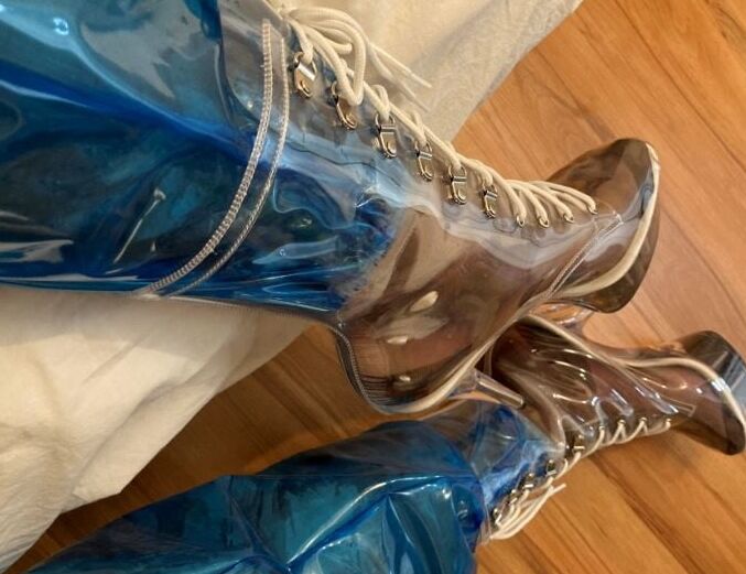 Blue Transparent PVC and Clear PVC Boots