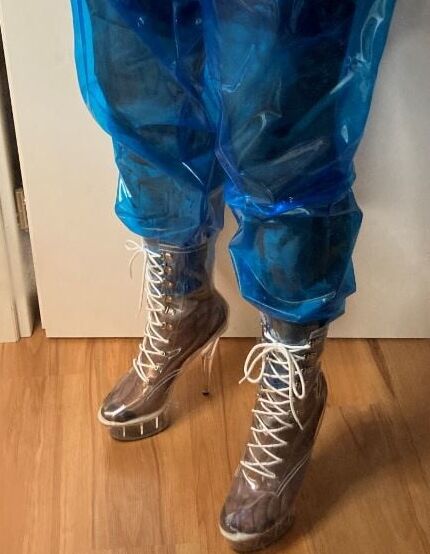 Blue Transparent PVC and Clear PVC Boots
