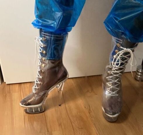 Blue Transparent PVC and Clear PVC Boots