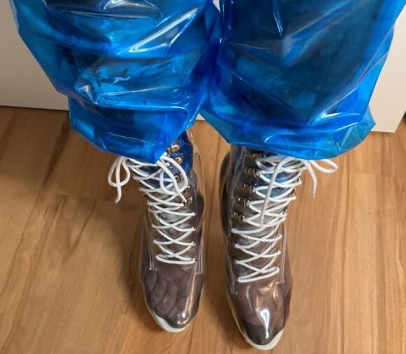 Blue Transparent PVC and Clear PVC Boots