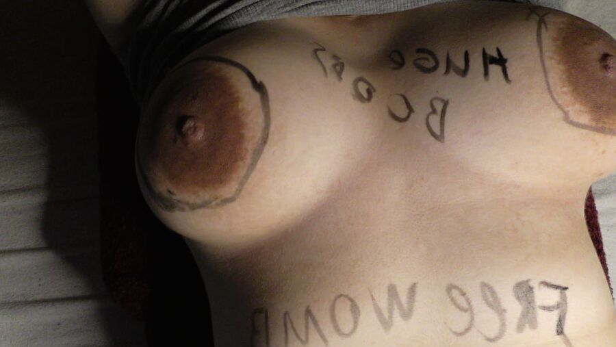 Milky Mari with a body writing before breeding gangbang!