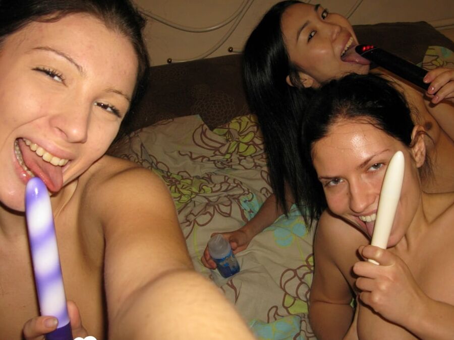 Three stunning hotties teasing with sex toys