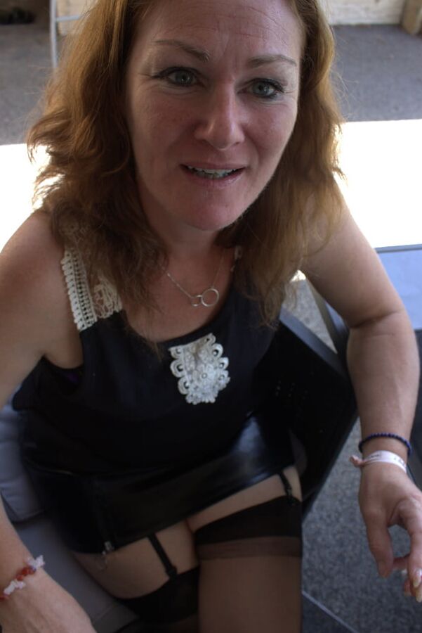 Caro with a leather skirt in our car