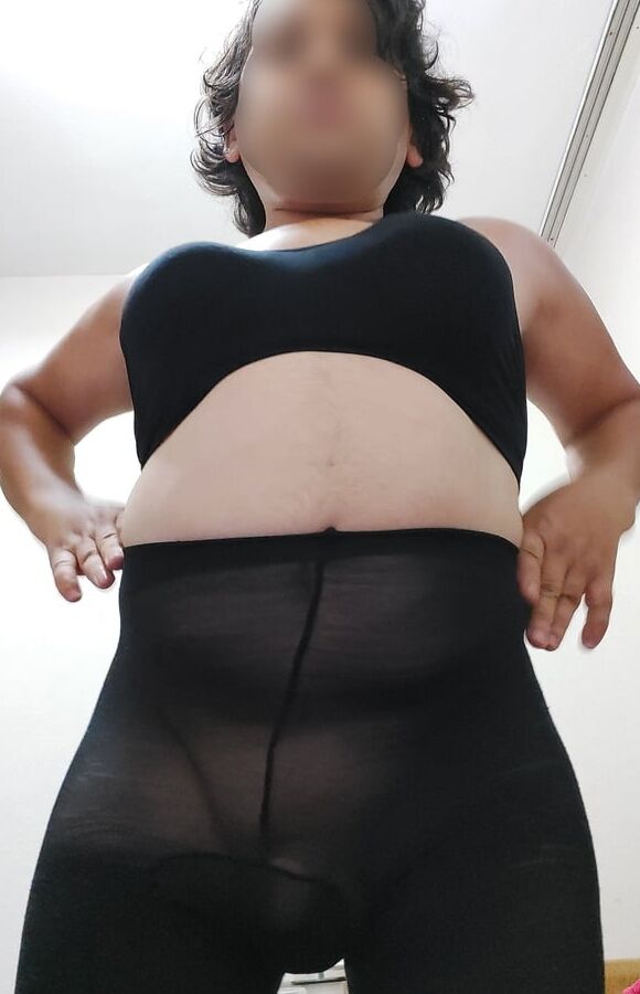 I in black bra pantyhose