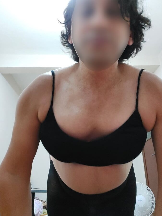 I in black bra pantyhose