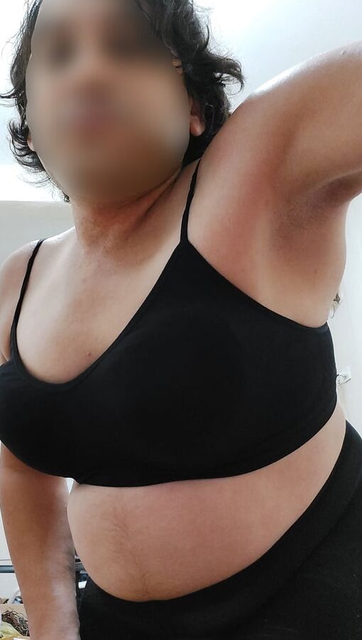 I in black bra pantyhose