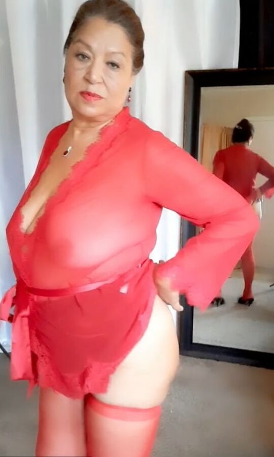 Mature bbw woman in a transparent night gown
