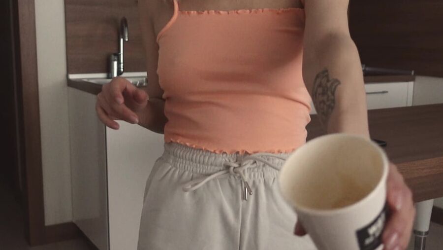 My stepsister spilled a cup of coffee.