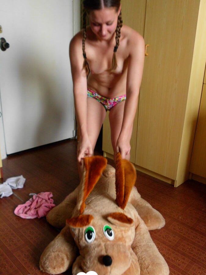 Horny girlfriend humps a big dog plushie