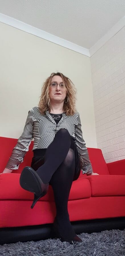Satin Secretary in Opaque Holdups Essex Girl Lisa