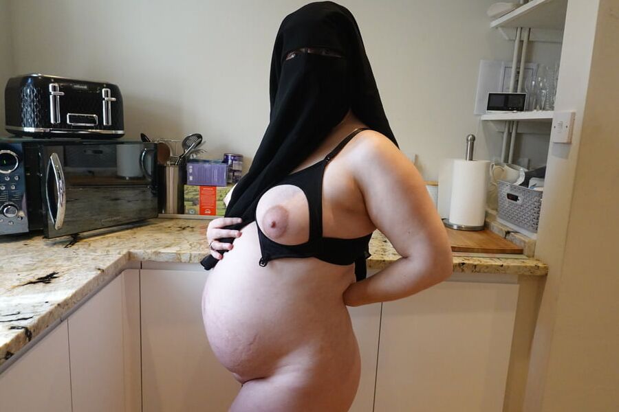 Pregnant Wife in Muslim Niqab and Nursing Bra