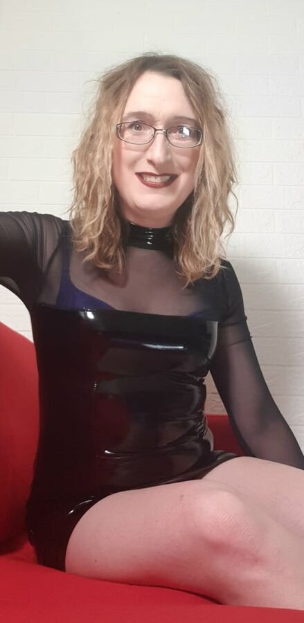 Black Shiny PVC Long bare Legs and Sexy Stilettos