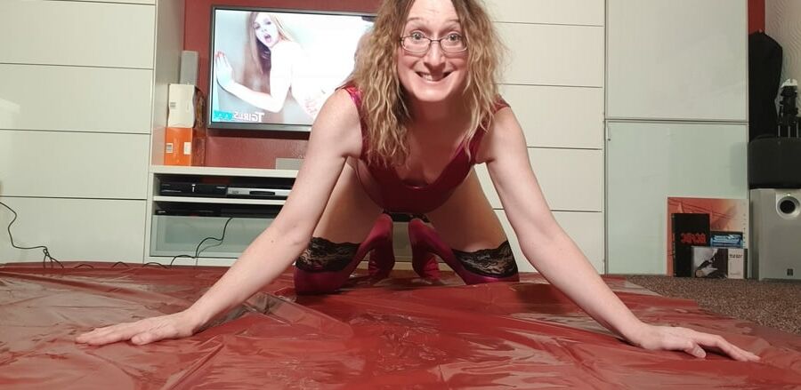 Red Shiny Spandex Leotard and Leg Warmers