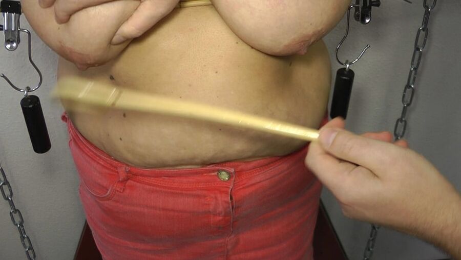 Cane breasts bondage