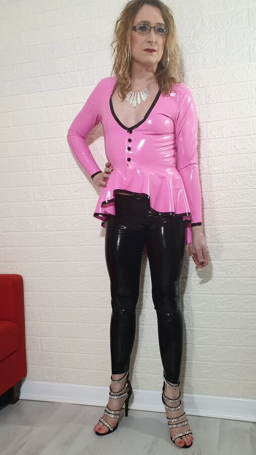 Pink Riding Jacket and Black Leggings from Latex and Lovers