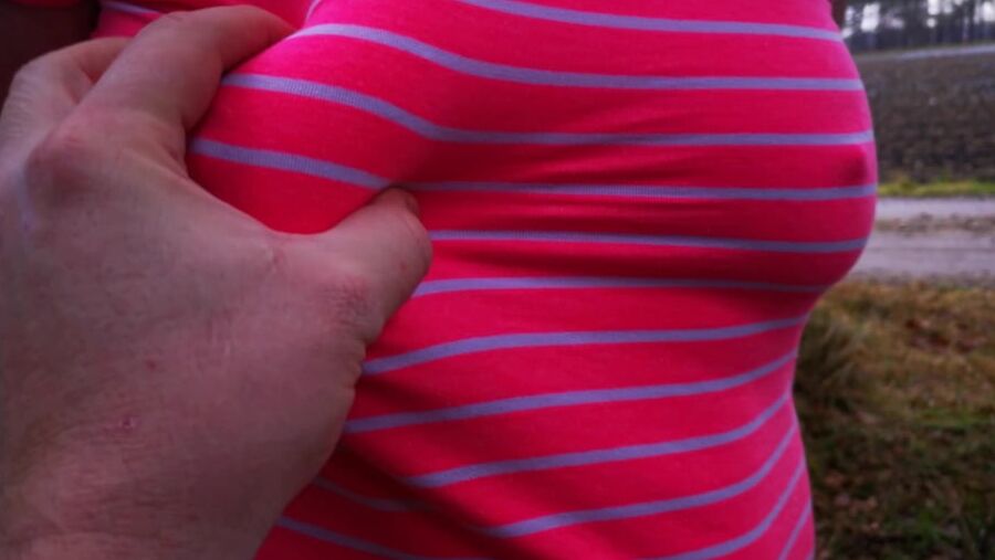 Titslapping and ass spanking in winter woods