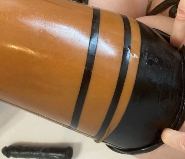 Latex and Dildo in Bath Tub