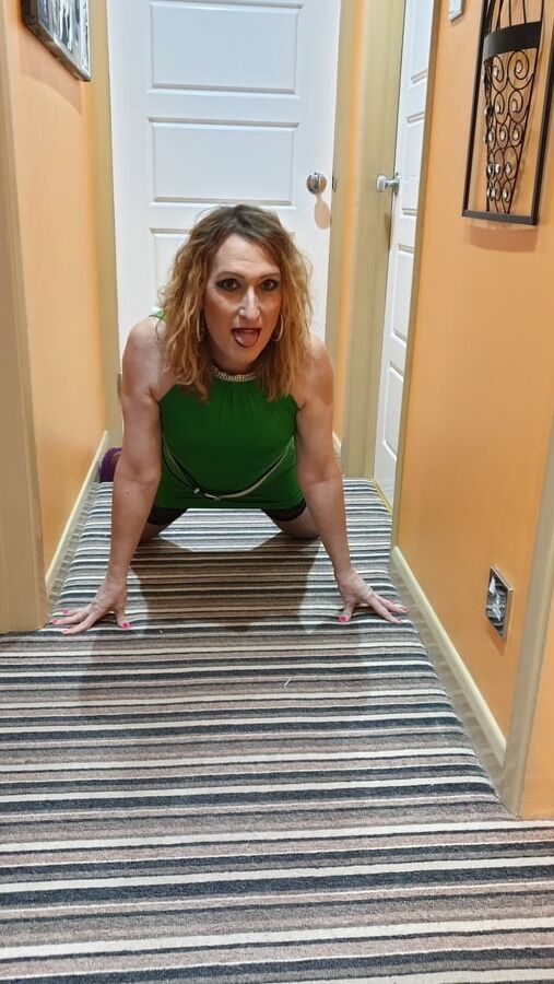 Short Green Dress, Black Stockings, Slut Shoes