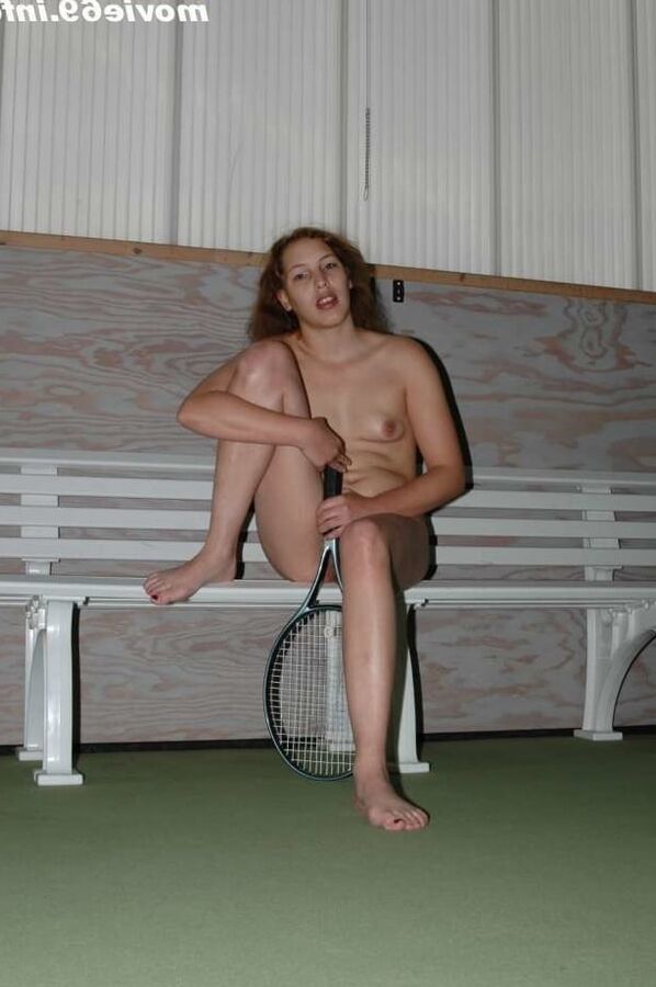 Nathalie plays naked tennis in a tennis hall