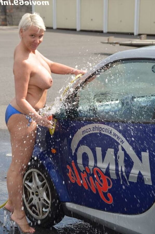 Jill Summer at the carwash in a bikini and topless