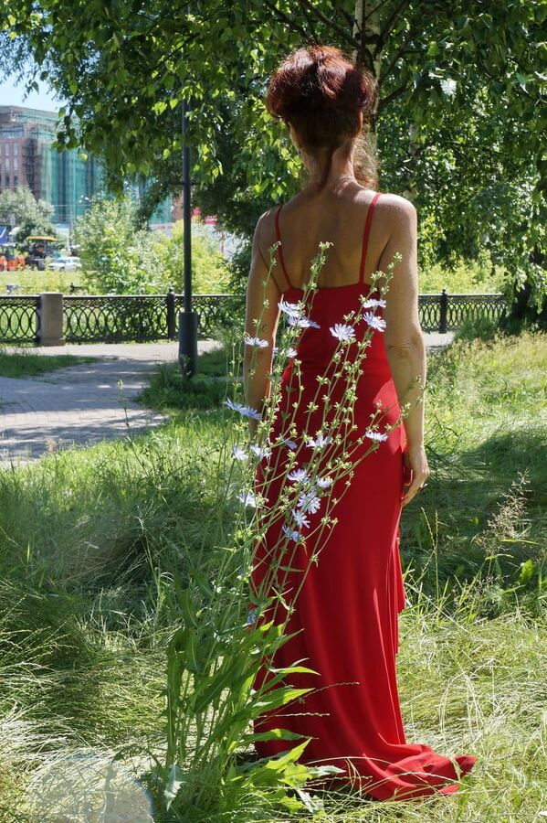 Red dress - green garden