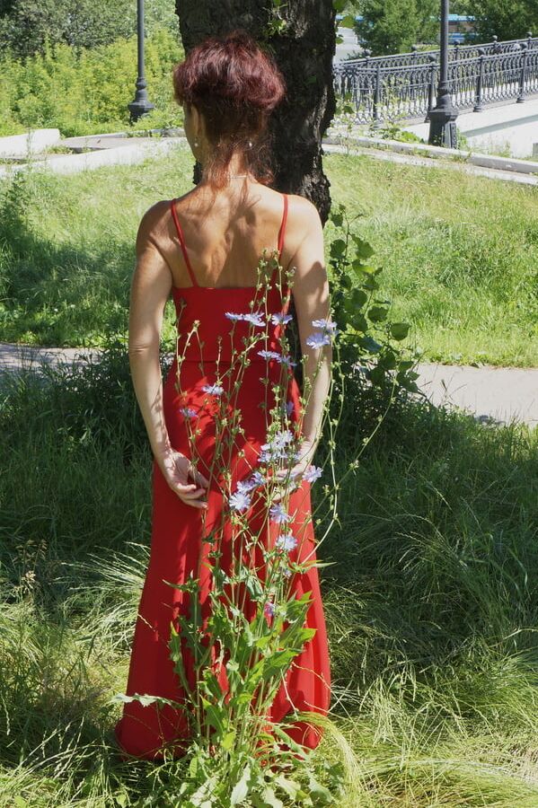 Red dress - green garden