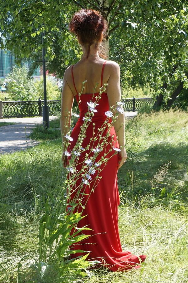 Red dress - green garden