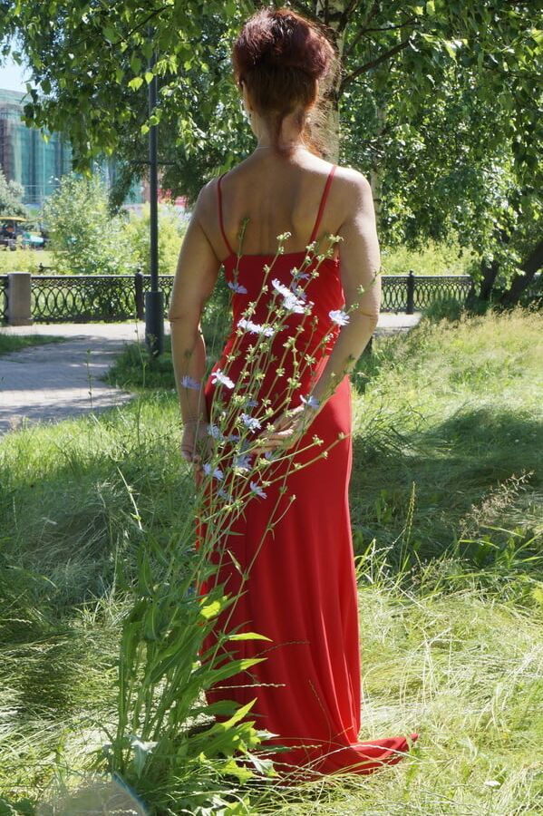 Red dress - green garden