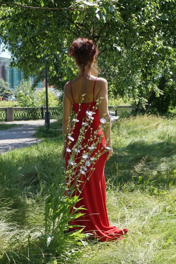 Red dress - green garden
