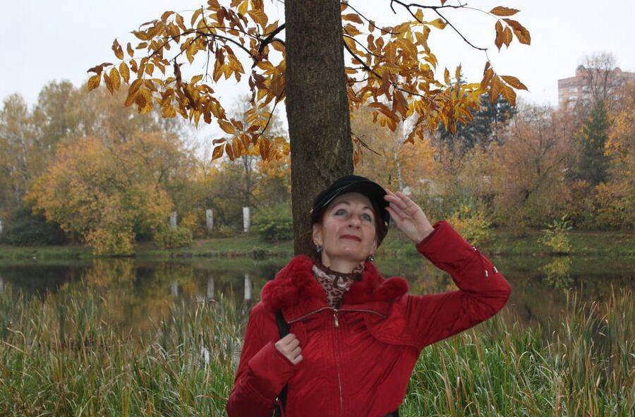 Red jacket and yellow leaves
