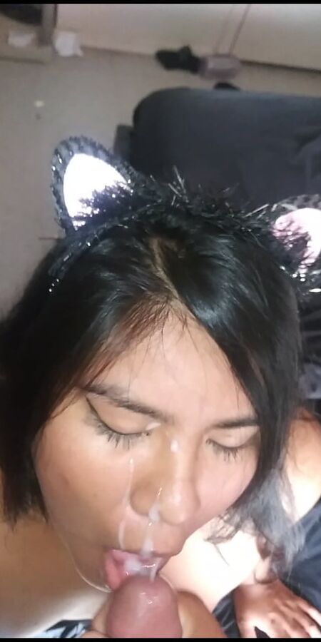 Kitty drinks cum