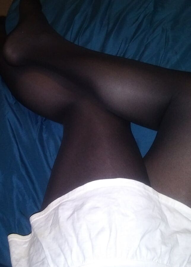 My systers black nylons and white skirt she wore yesterday