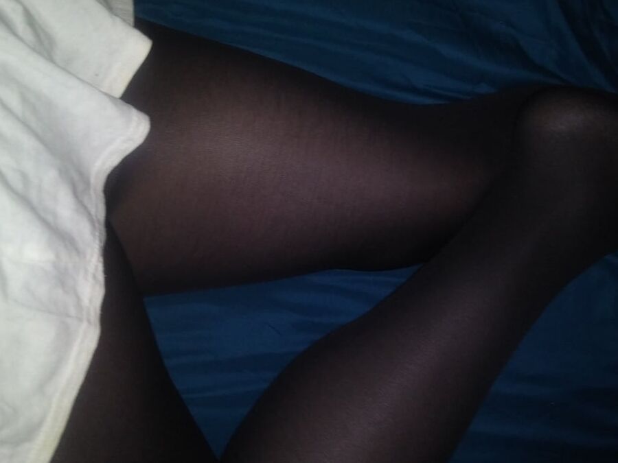 My systers black nylons and white skirt she wore yesterday