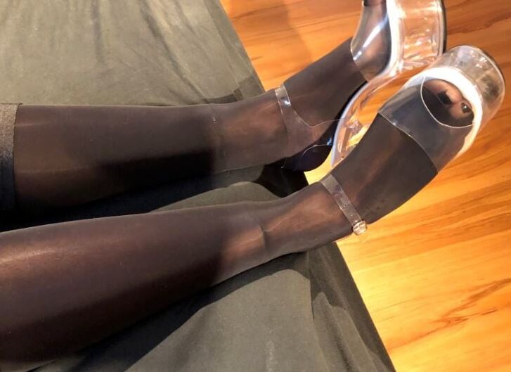 Boots, Clear Heels and Spandex Leggings