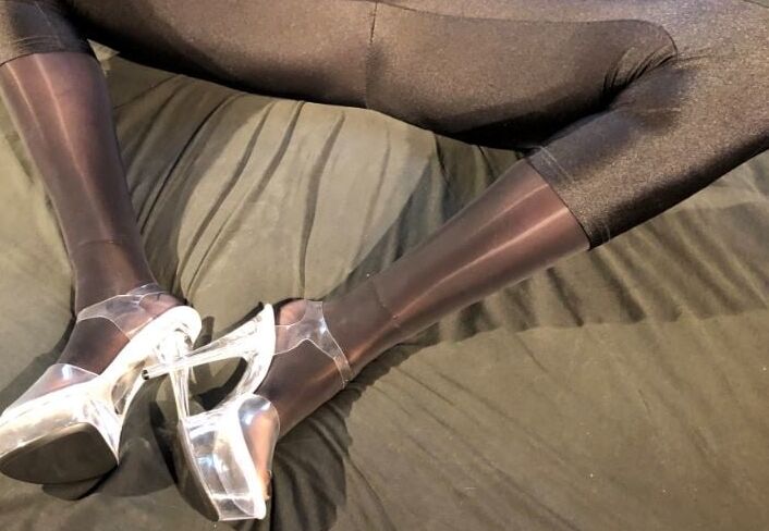 Boots, Clear Heels and Spandex Leggings