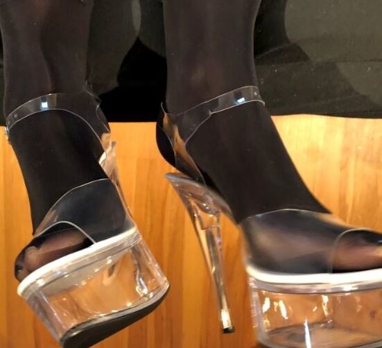 Boots, Clear Heels and Spandex Leggings