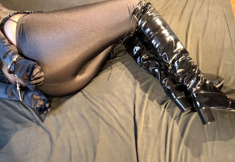 Boots, Clear Heels and Spandex Leggings