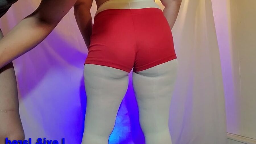 Nude Pantyhose and Booty Shorts Nylon Couple