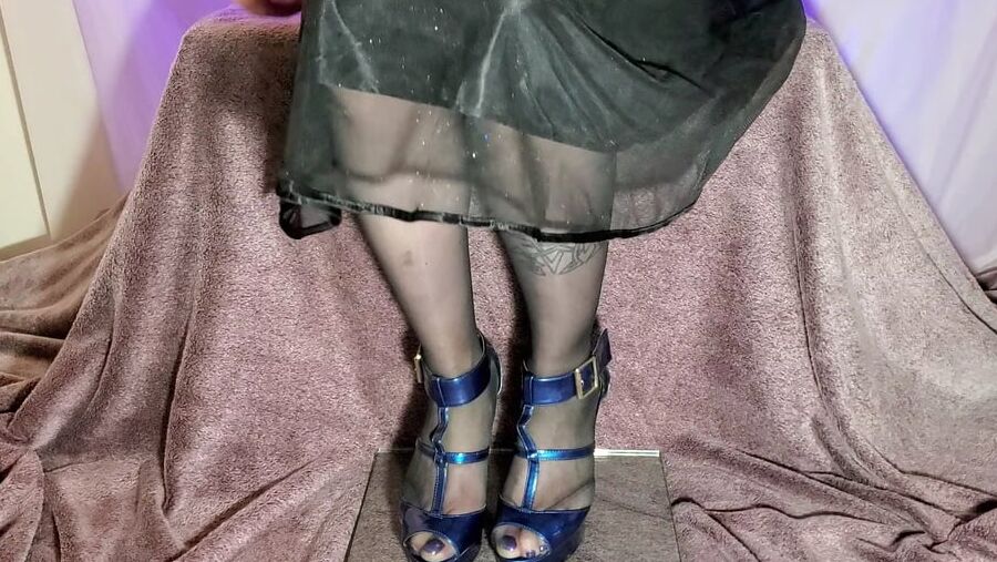 See Through Skirt Pantyhose and High Heels Feet