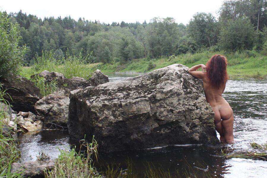 Near a boulder in the river