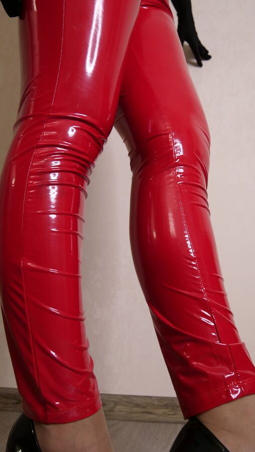 Skirt, panties and red sexy latex leggings